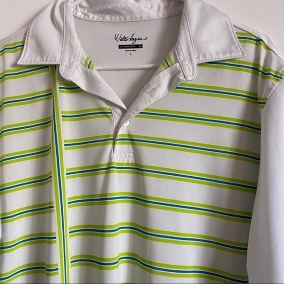 Walter Hagan • Green White Striped Collared Polo Shirt - Picture 5 of 5